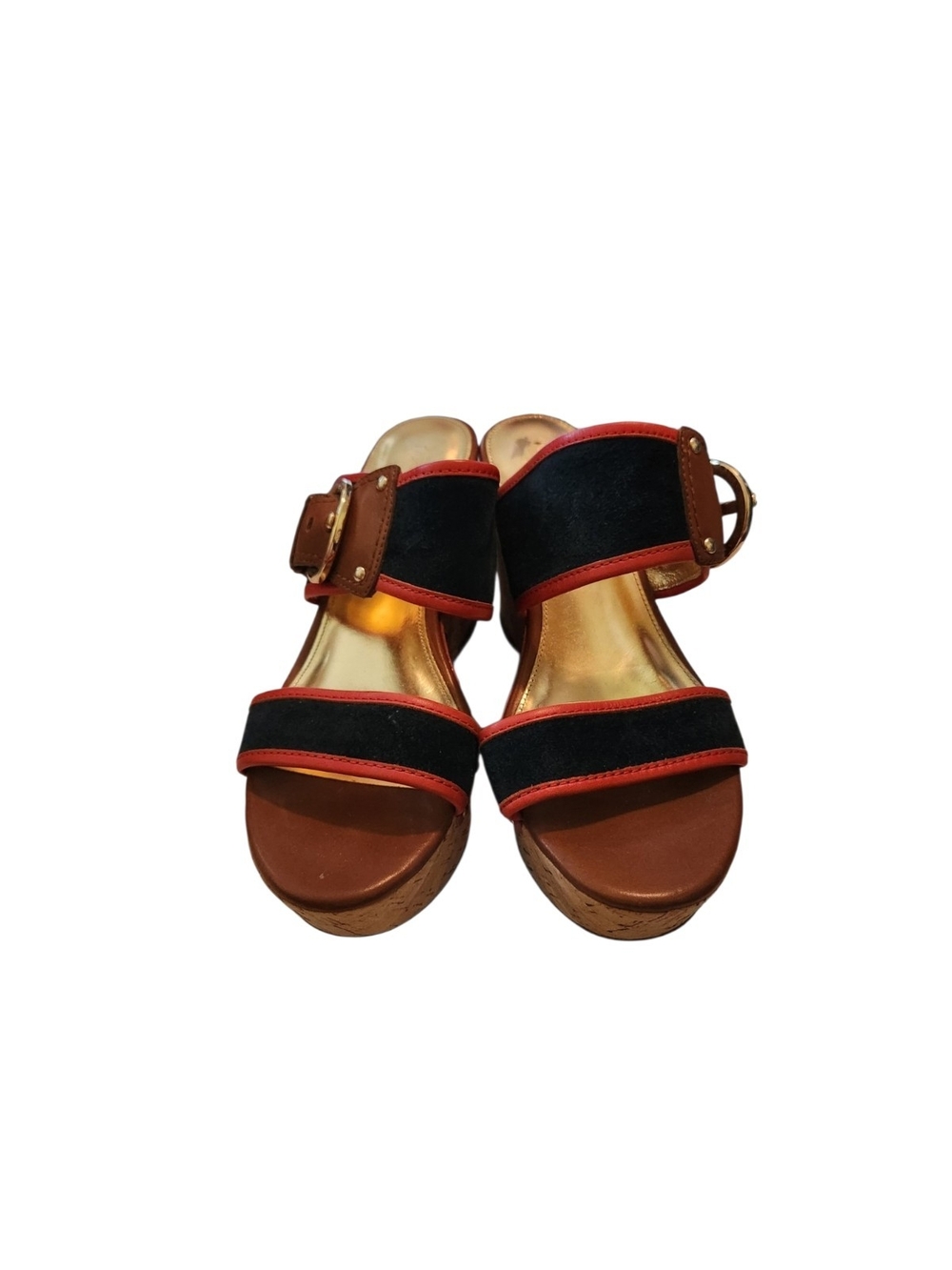 Coach Cortnee Platform Cork Wedge Sandals Navy And Red